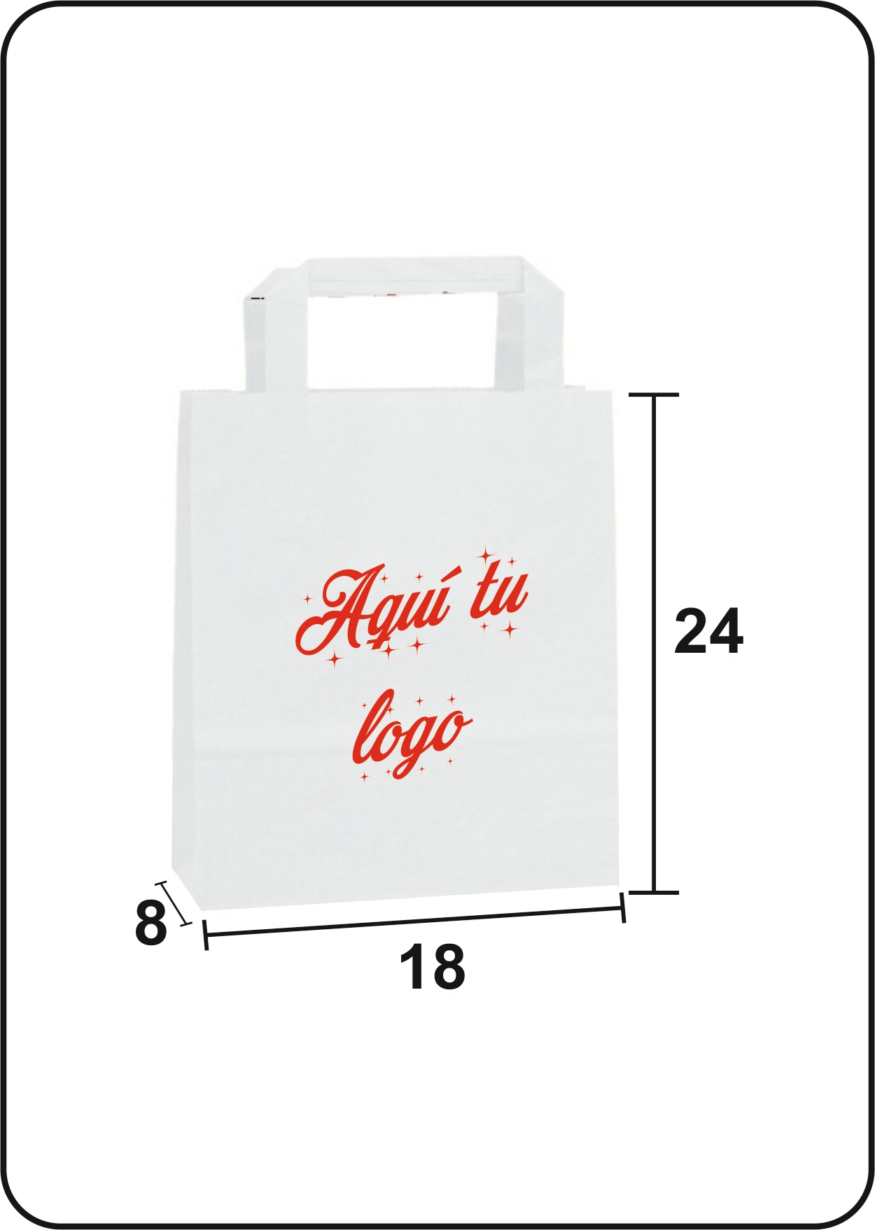 Bolsa de papel blanco | Asa plana | Medida 18+8x24 | CAJAS DE 600 UDS.