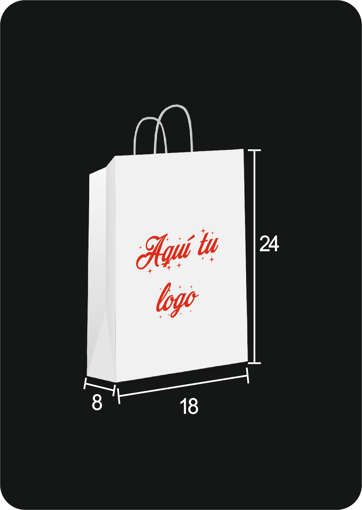 Bolsa de papel blanco | Asa rizada | Medida 18+8x24 | CAJAS DE 450 UDS.