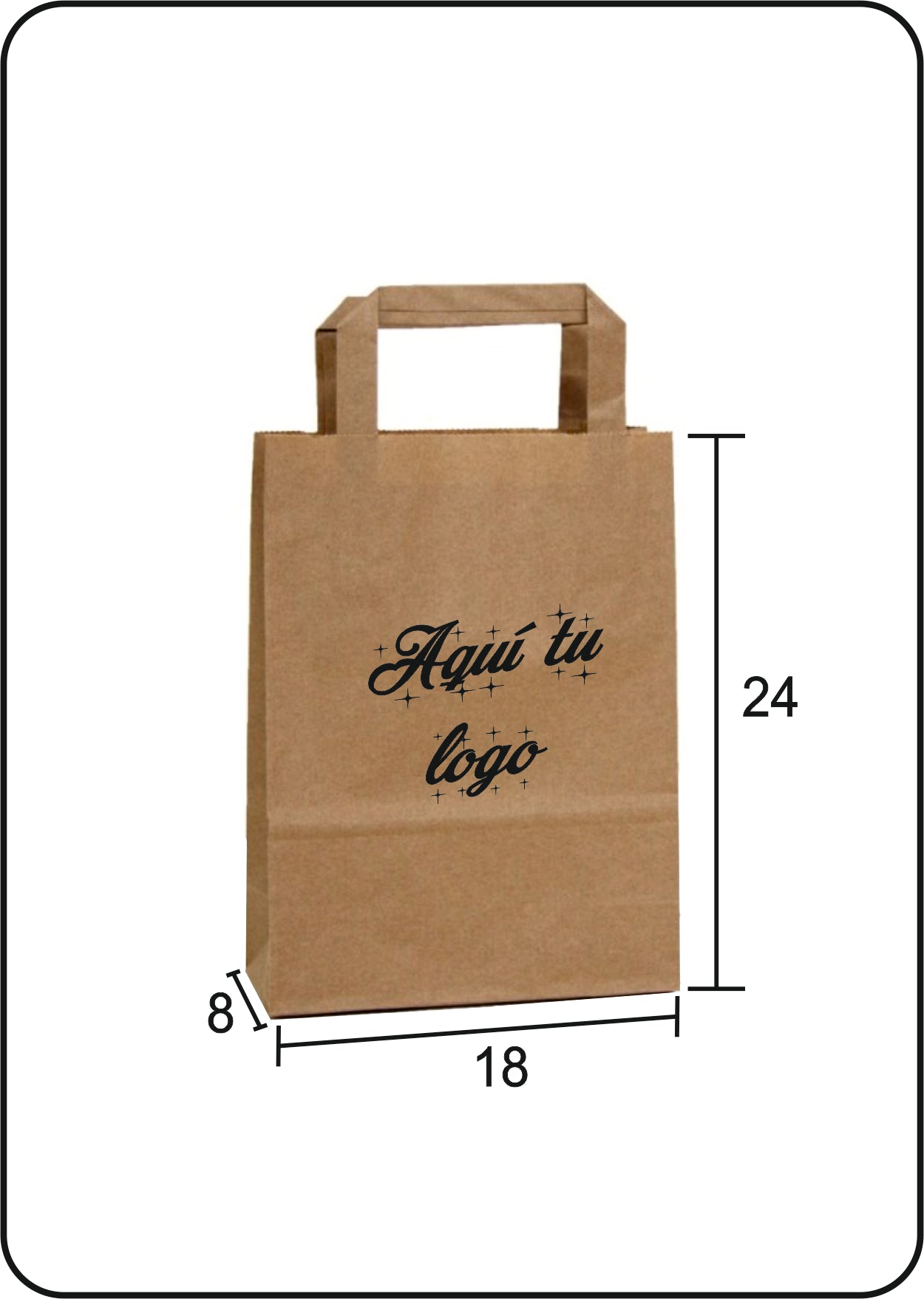 Bolsa de papel Kraft | Asa plana | Medida 18+8x24 | CAJAS DE 600 UDS.