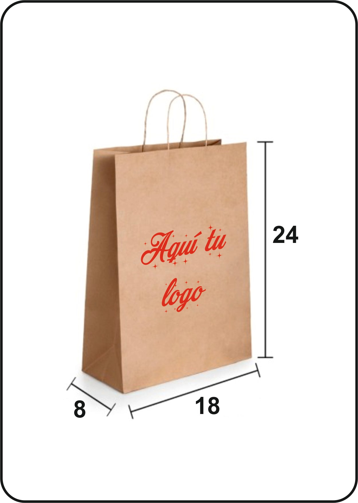 Bolsa de papel kraft | Asa rizada | Medida 18+8x24 | CAJAS DE 450 UDS.