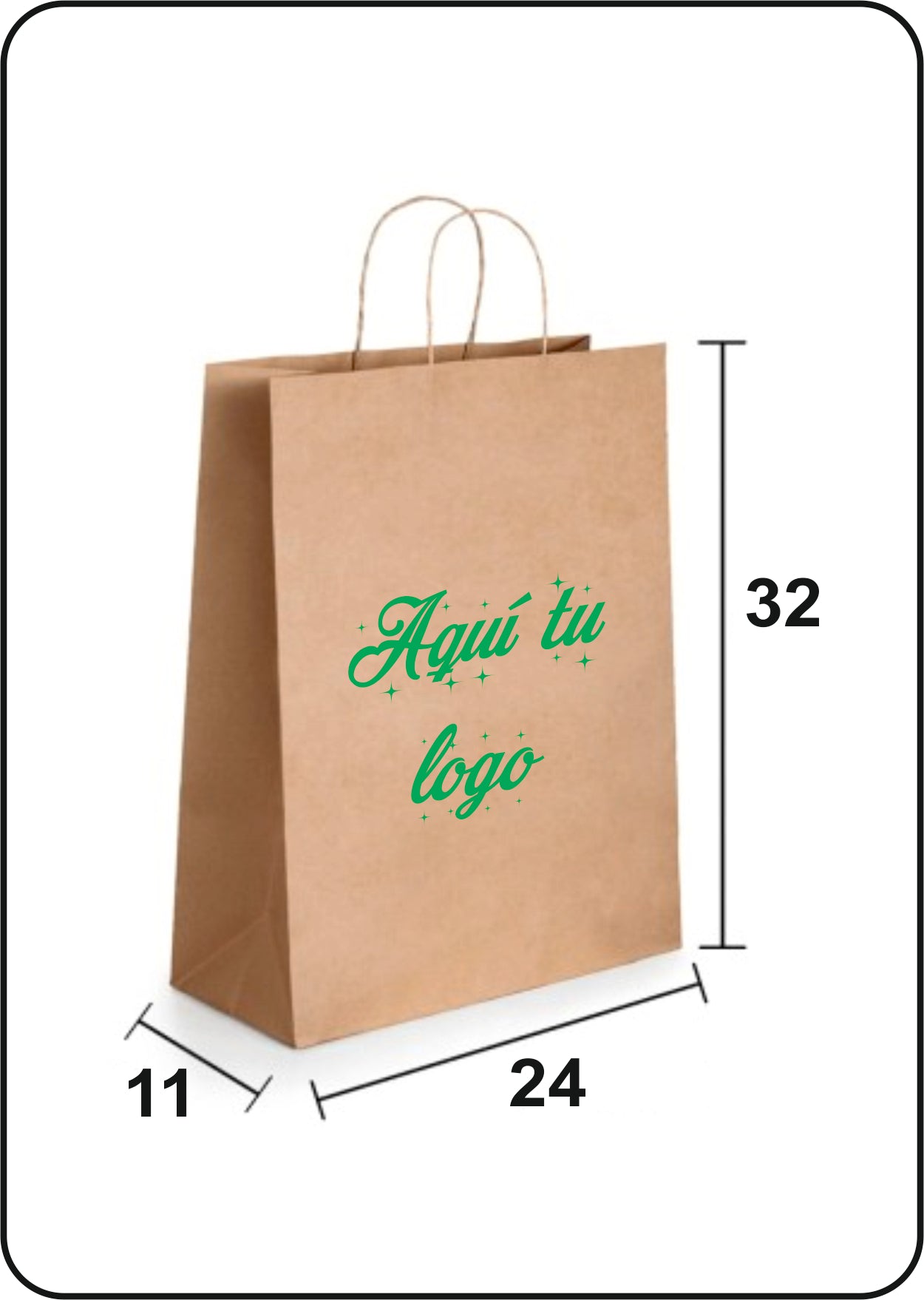 Bolsa de papel kraft | Asa rizada | Medida 24+11x32 | CAJAS DE 250 UDS.