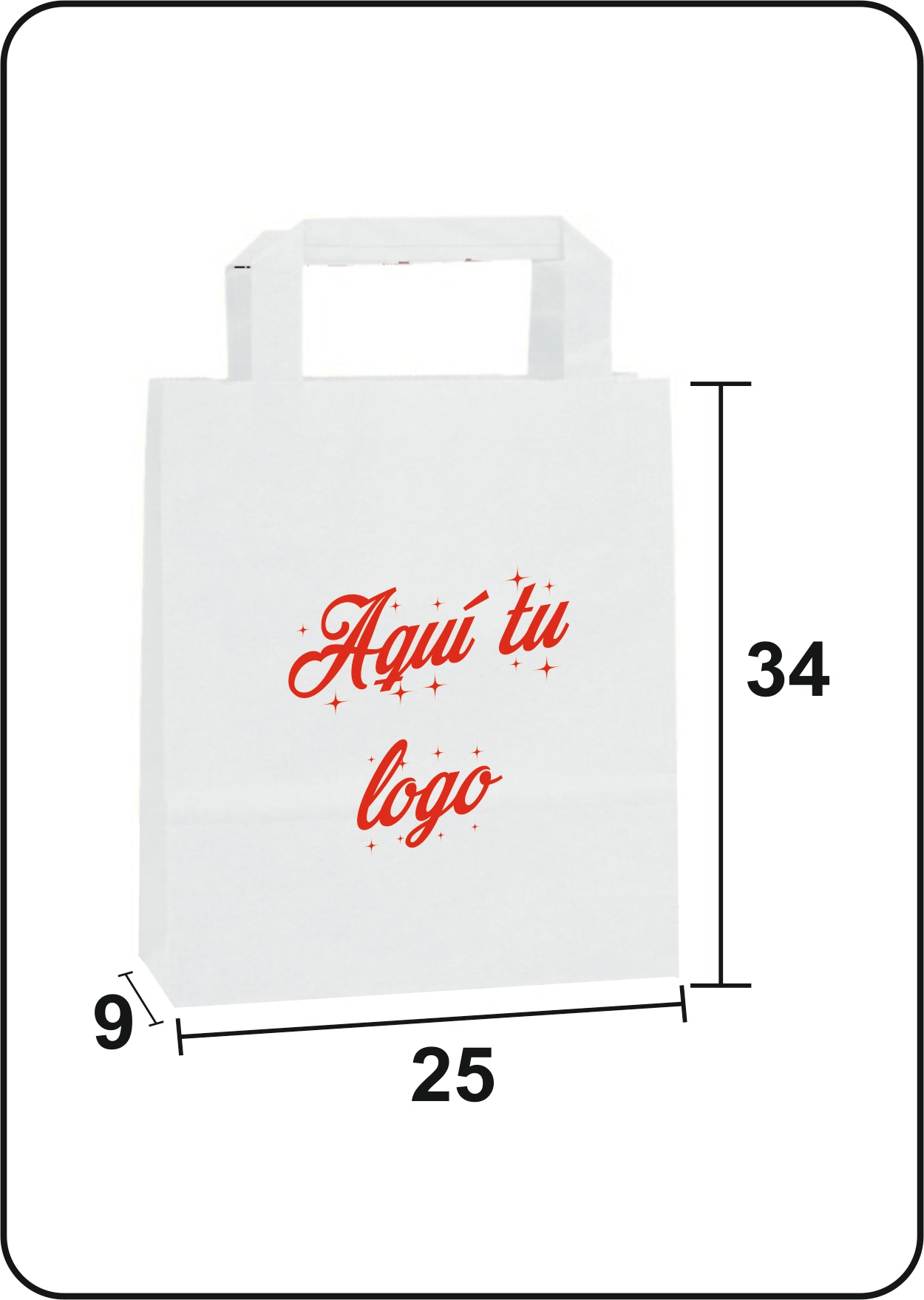 Bolsa de papel blanco | Asa plana | Medida 25+9x34 | CAJAS DE 400 UDS.