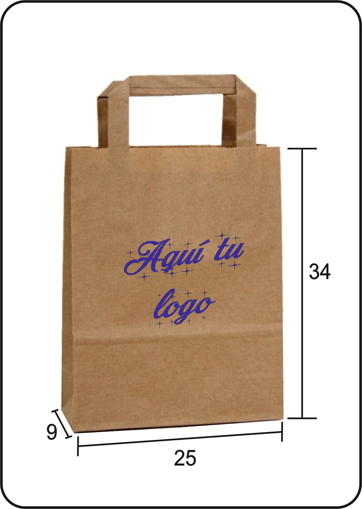 Bolsa de papel Kraft | Asa plana | Medida 25+9x34 | CAJAS DE 400 UDS.