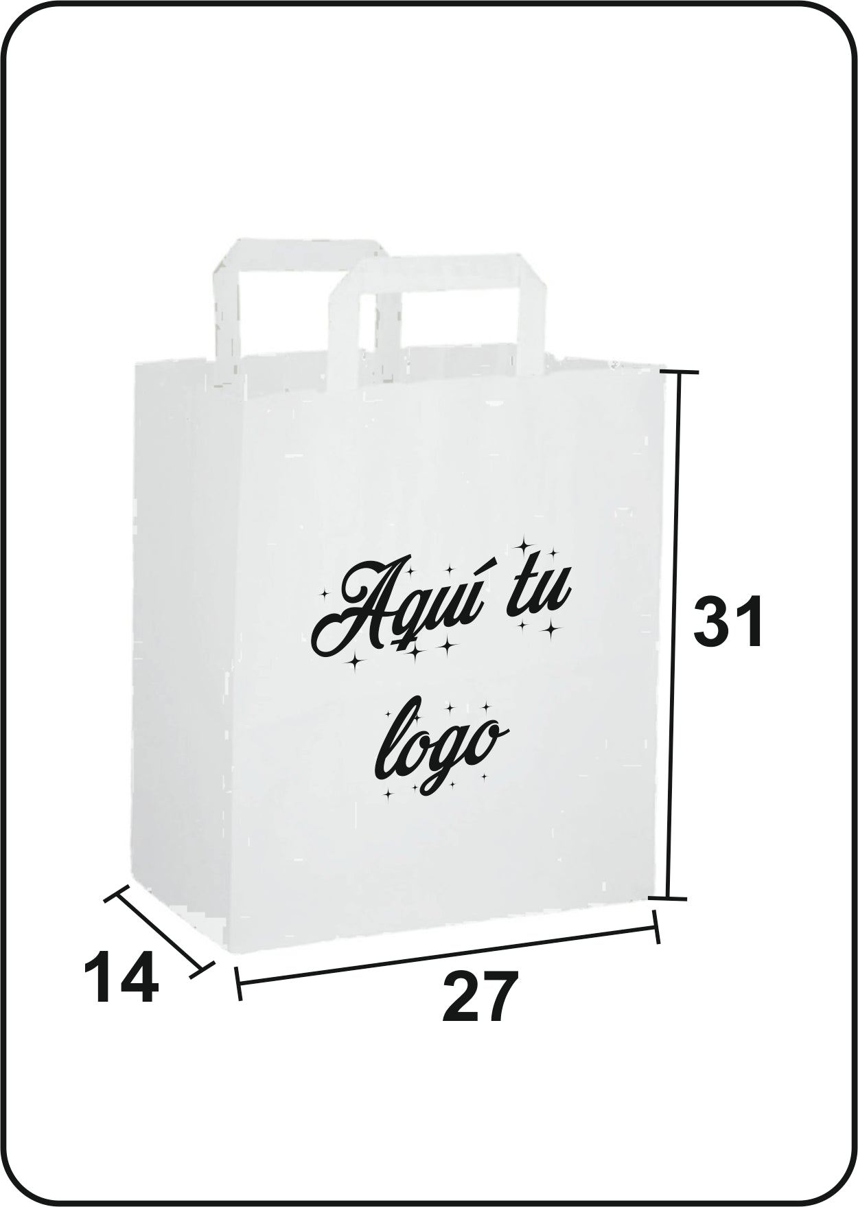 Bolsa de papel blanco | Asa plana | Medida 27+14x31 | CAJAS DE 250 UDS.