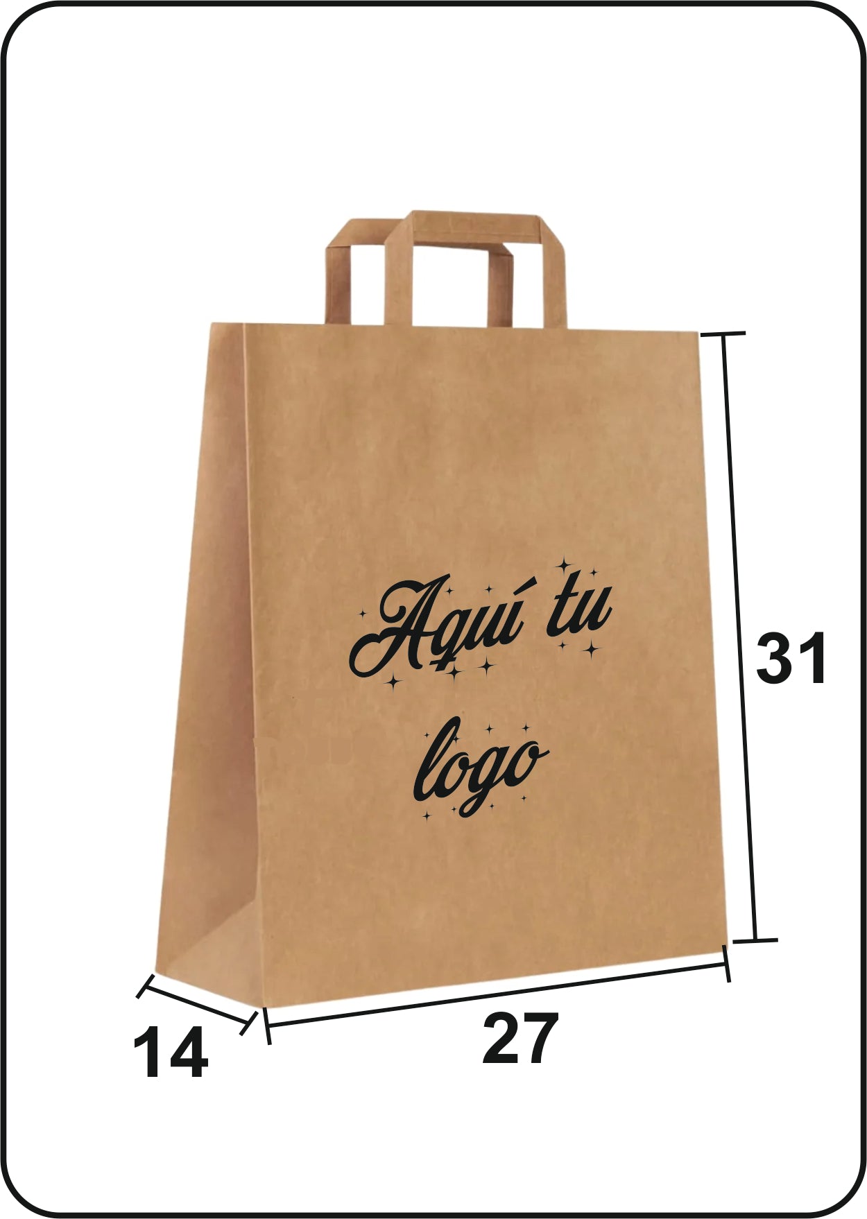 Bolsa de papel Kraft | Asa plana | Medida 27+14x31 | CAJAS DE 250 UDS.