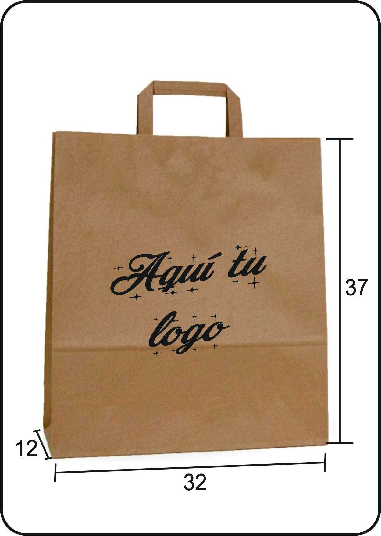 Bolsa de papel Kraft | Asa plana | Medida 32+12x37 | CAJAS DE 300 UDS.
