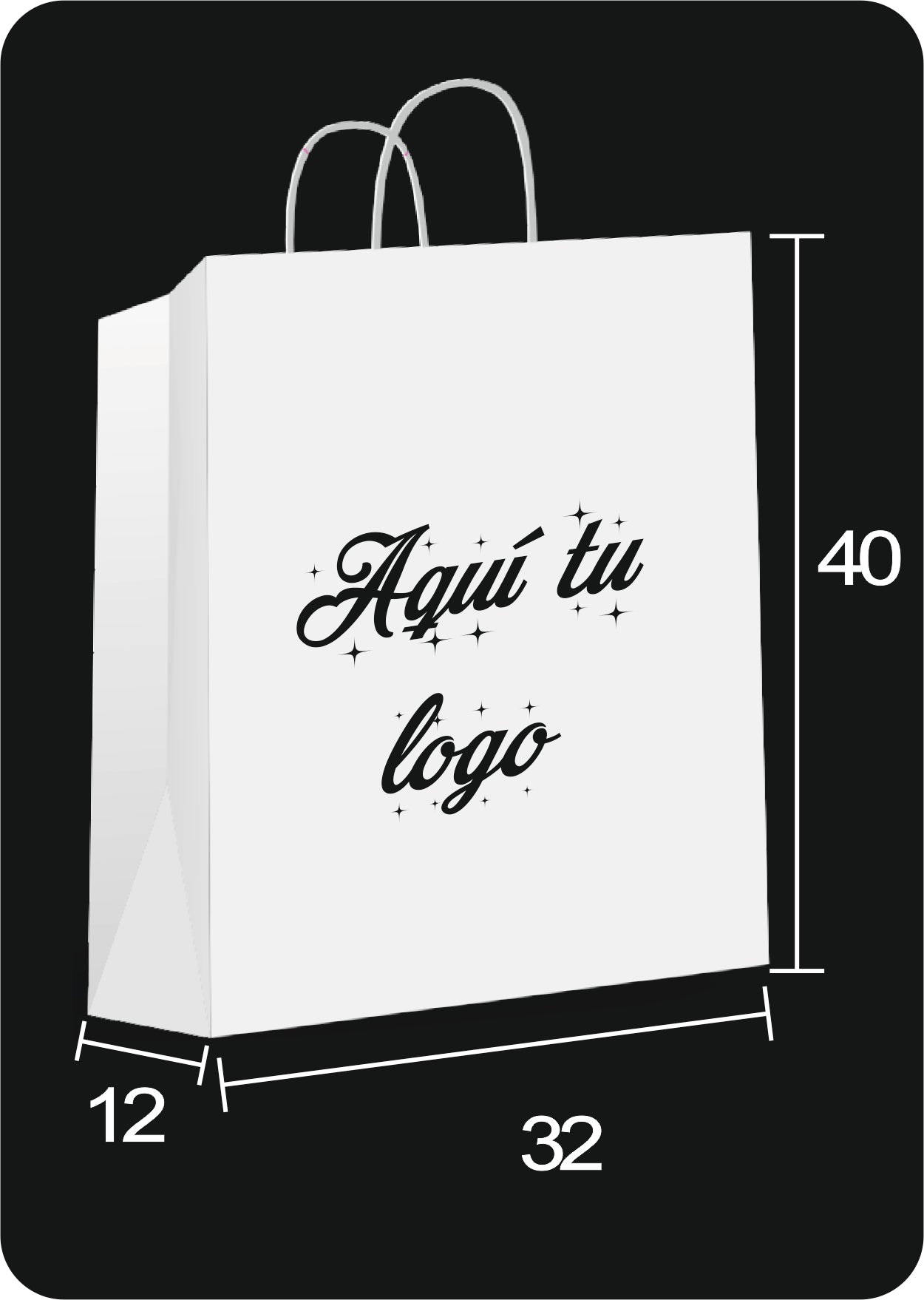 Bolsa de papel blanco | Asa rizada | Medida 32+12x40 | CAJAS DE 250 UDS.