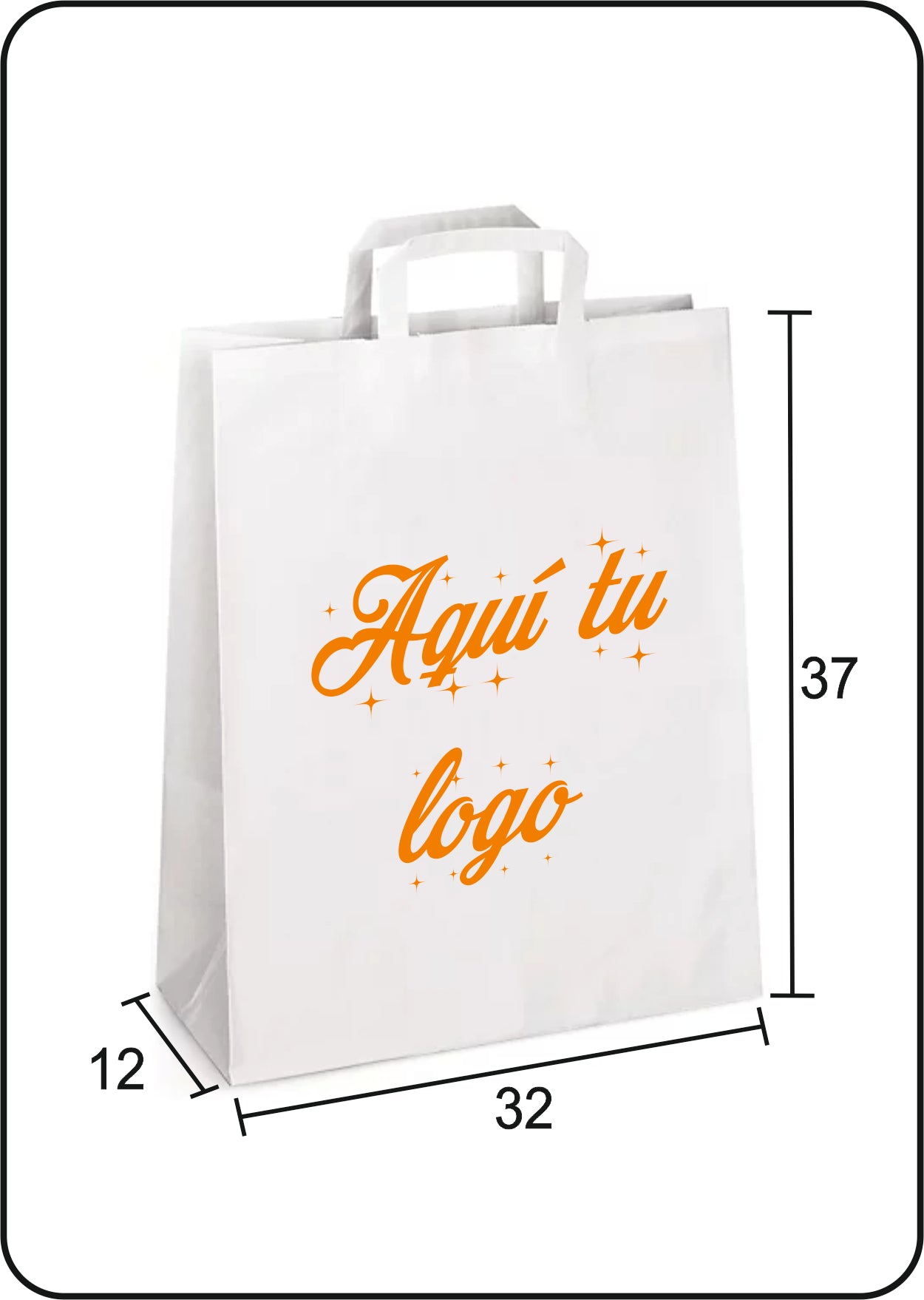 Bolsa de papel blanco | Asa plana | Medida 32+12x37 | CAJAS DE 300 UDS.