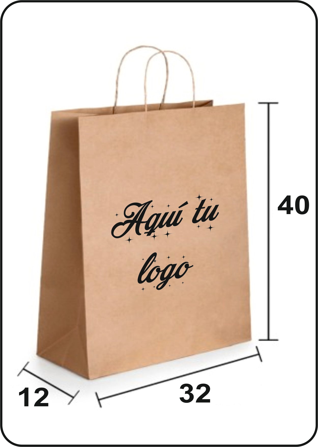 Bolsa de papel kraft | Asa rizada | Medida 32+12x40 | CAJAS DE 250 UDS.