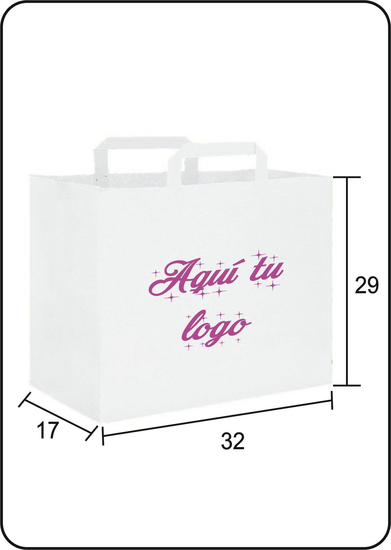 Bolsa de papel Blanco de asa plana | Medida 32+17x29 | Take Away | CAJAS DE 300 UDS.