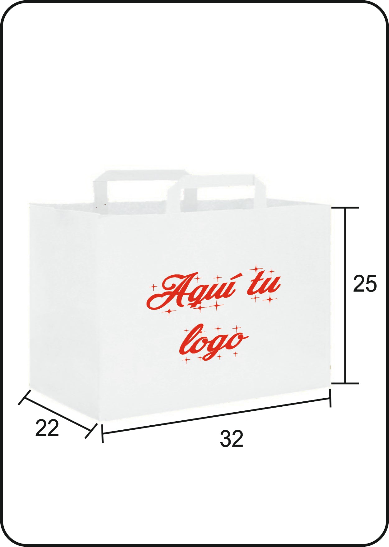 Bolsa de papel Blanco de asa plana | Medida 32+22x25 | Take Away | CAJAS DE 300 UDS.