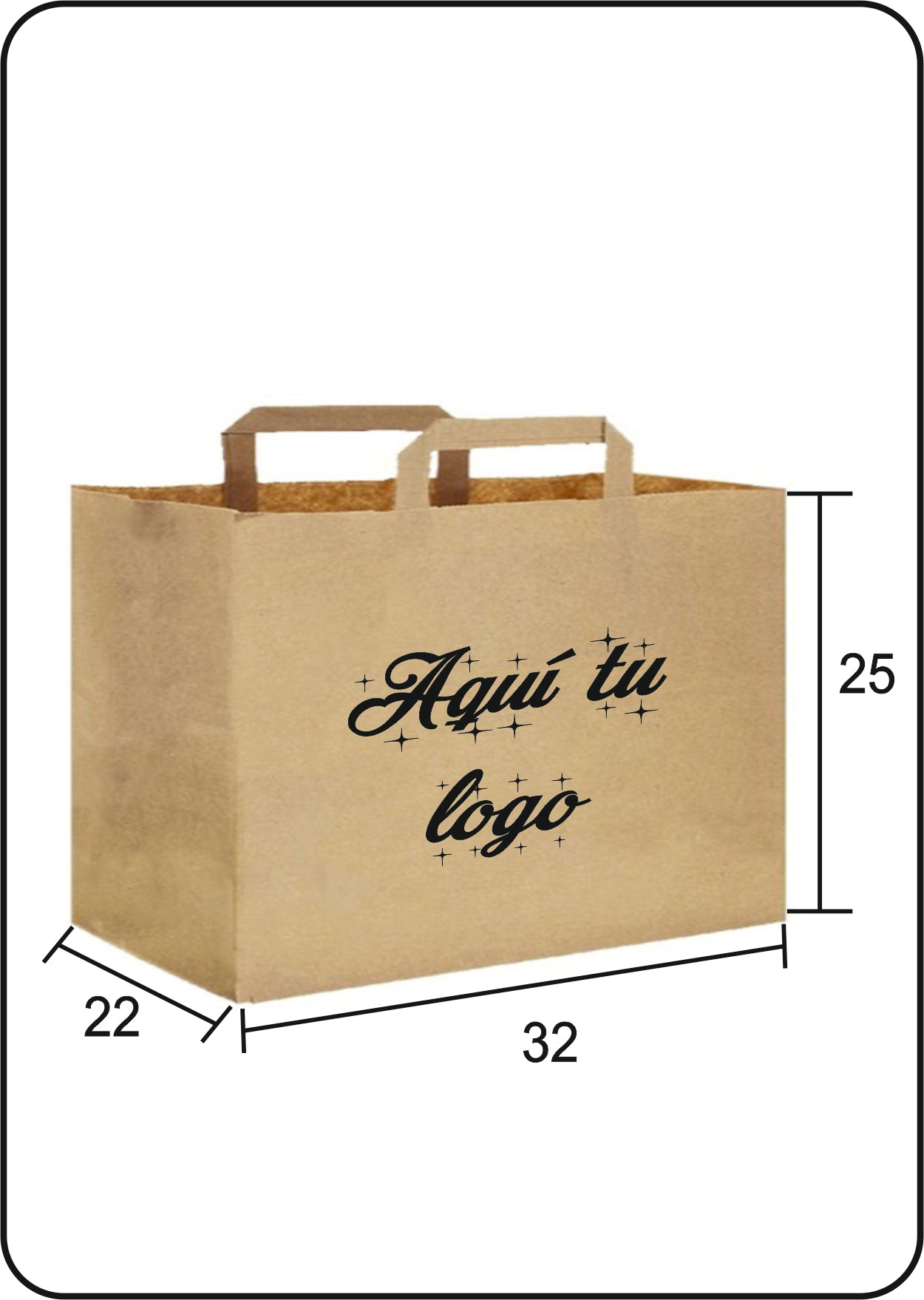 Bolsa de papel Kraft de asa plana | Medida 32+22x25 | Take Away | CAJAS DE 300 UDS.