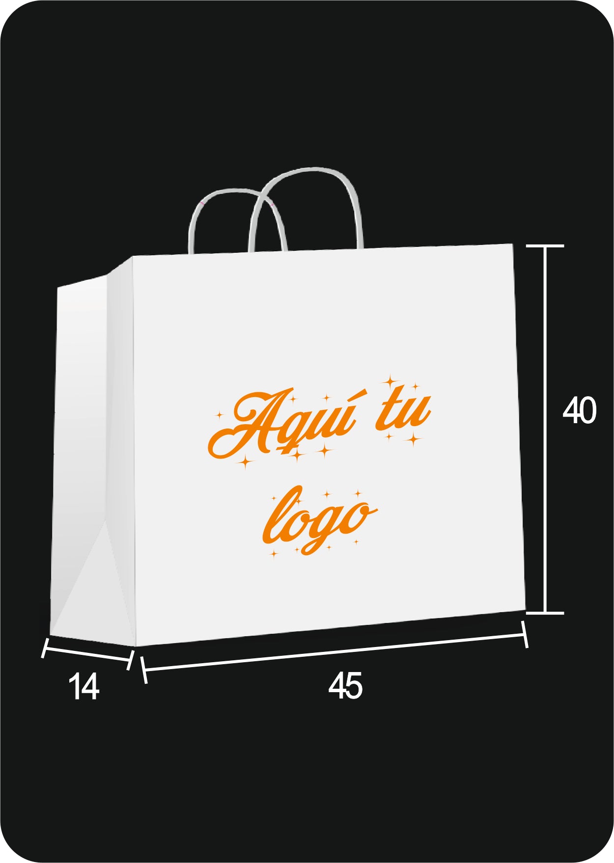 Bolsa de papel blanco | Asa rizada | Medida 45+14x40 | CAJAS DE 250 UDS.