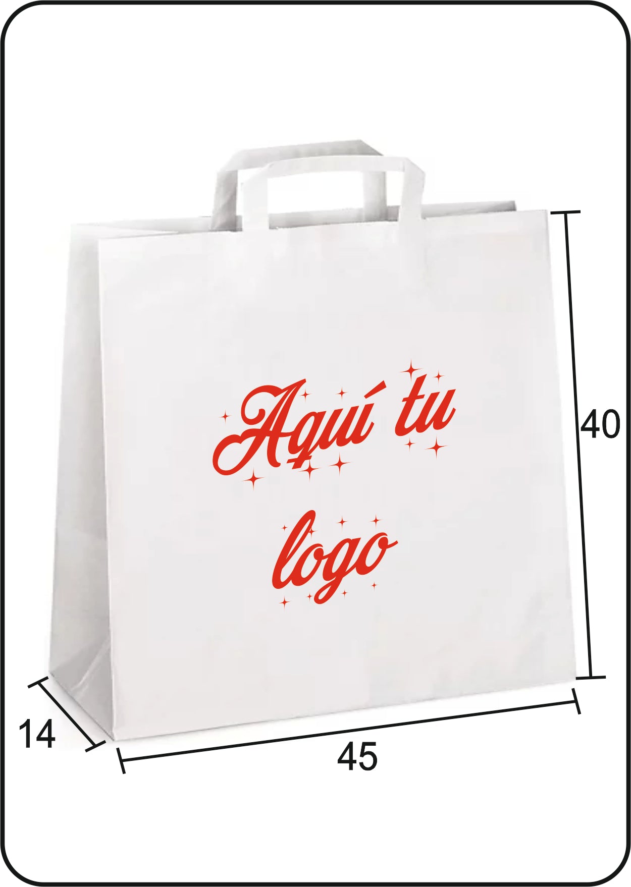 Bolsa de papel blanco | Asa plana | Medida 45+14x40 | CAJAS DE 250 UDS.