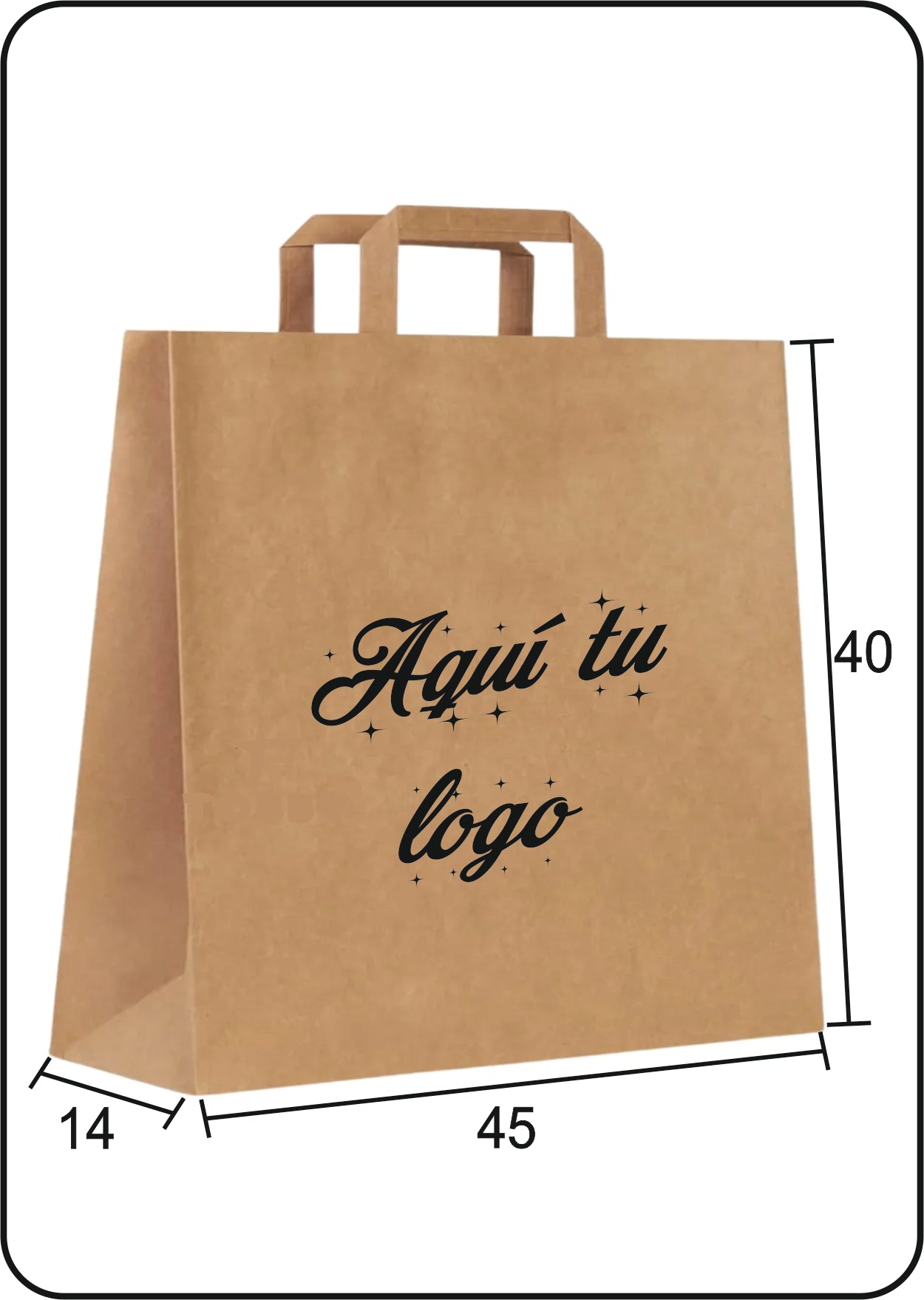 Bolsa de papel Kraft | Asa plana | Medida 45+14x40 | CAJAS DE 250 UDS.