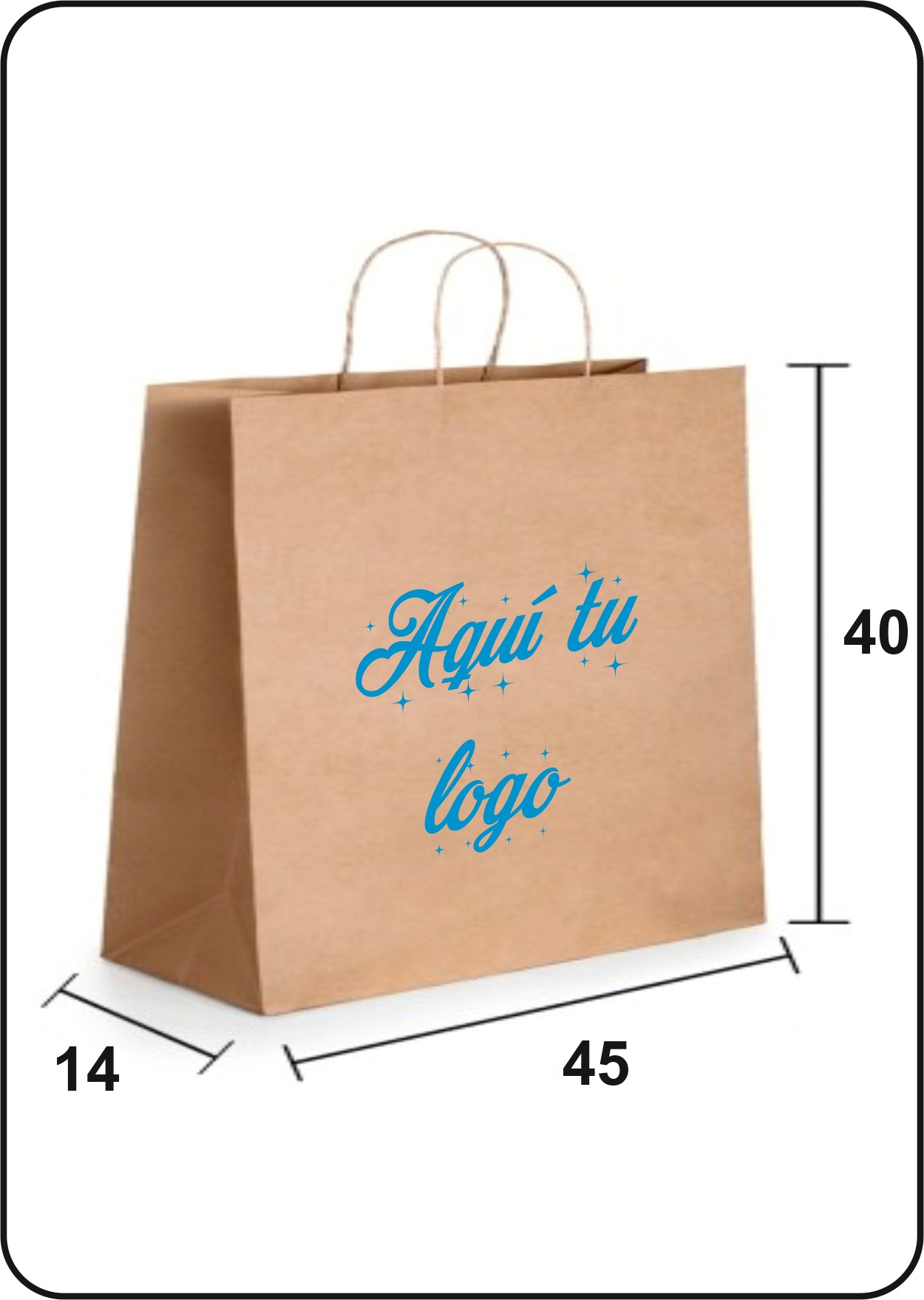 Bolsa de papel kraft | Asa rizada | Medida 45+14x40 | CAJAS DE 250 UDS.
