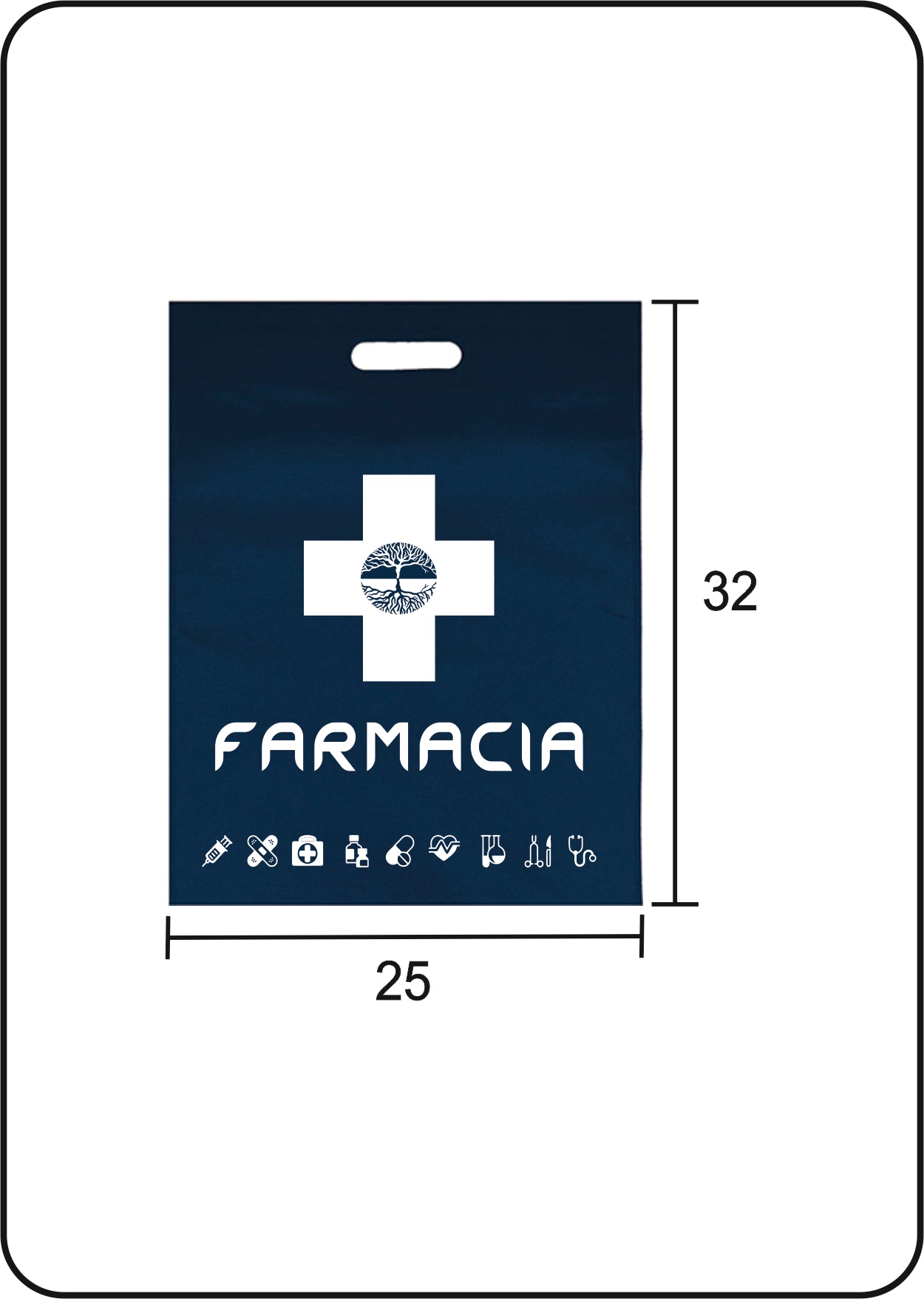 Bolsa de tela | Tejido no tejido | Asa troquelada | Medida 25x32 cm. | FARMACIA | CAJAS DE 500 UDS.