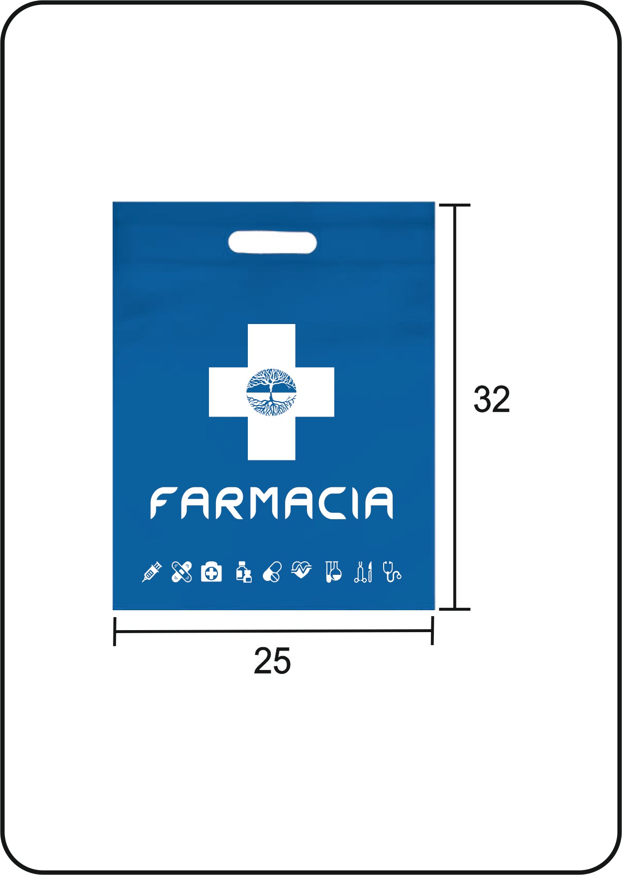 Bolsa de tela | Tejido no tejido | Asa troquelada | Medida 25x32 cm. | FARMACIA | CAJAS DE 500 UDS.