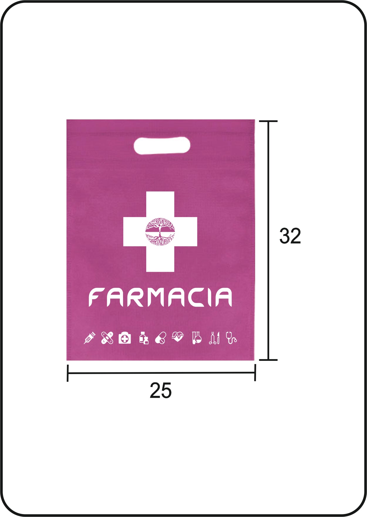 Bolsa de tela | Tejido no tejido | Asa troquelada | Medida 25x32 cm. | FARMACIA | CAJAS DE 500 UDS.
