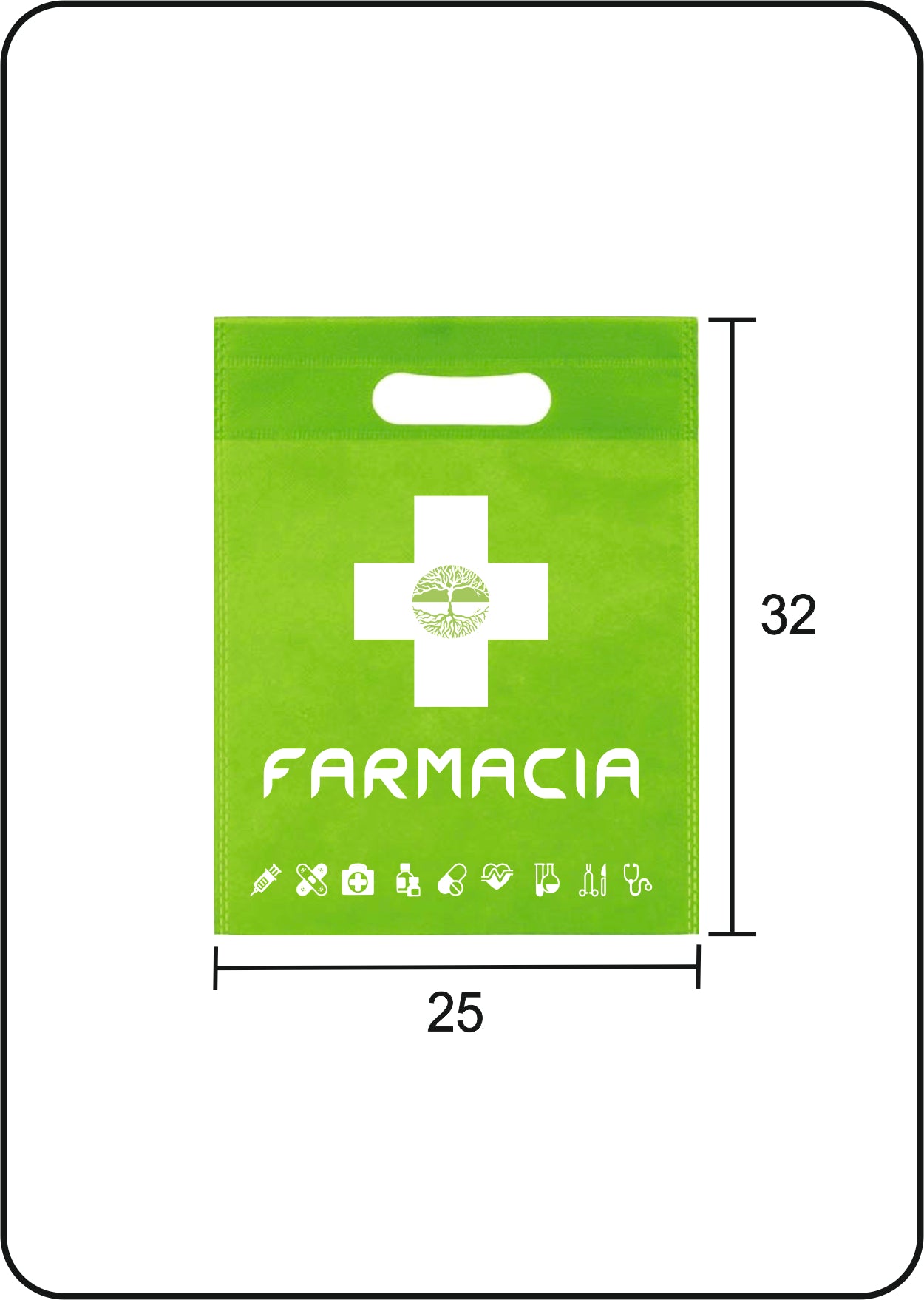 Bolsa de tela | Tejido no tejido | Asa troquelada | Medida 25x32 cm. | FARMACIA | CAJAS DE 500 UDS.