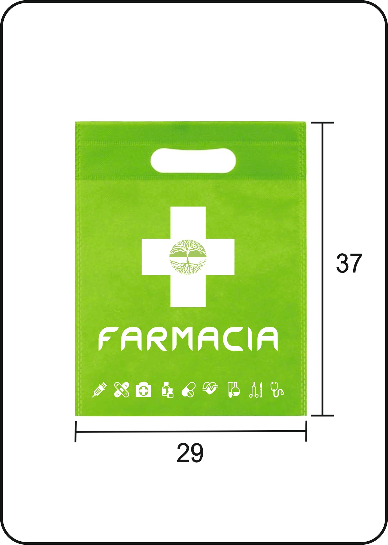 Bolsa de tela | Tejido no tejido | Asa troquelada | Medida 29x37 cm. | FARMACIA | CAJAS DE 500 UDS.
