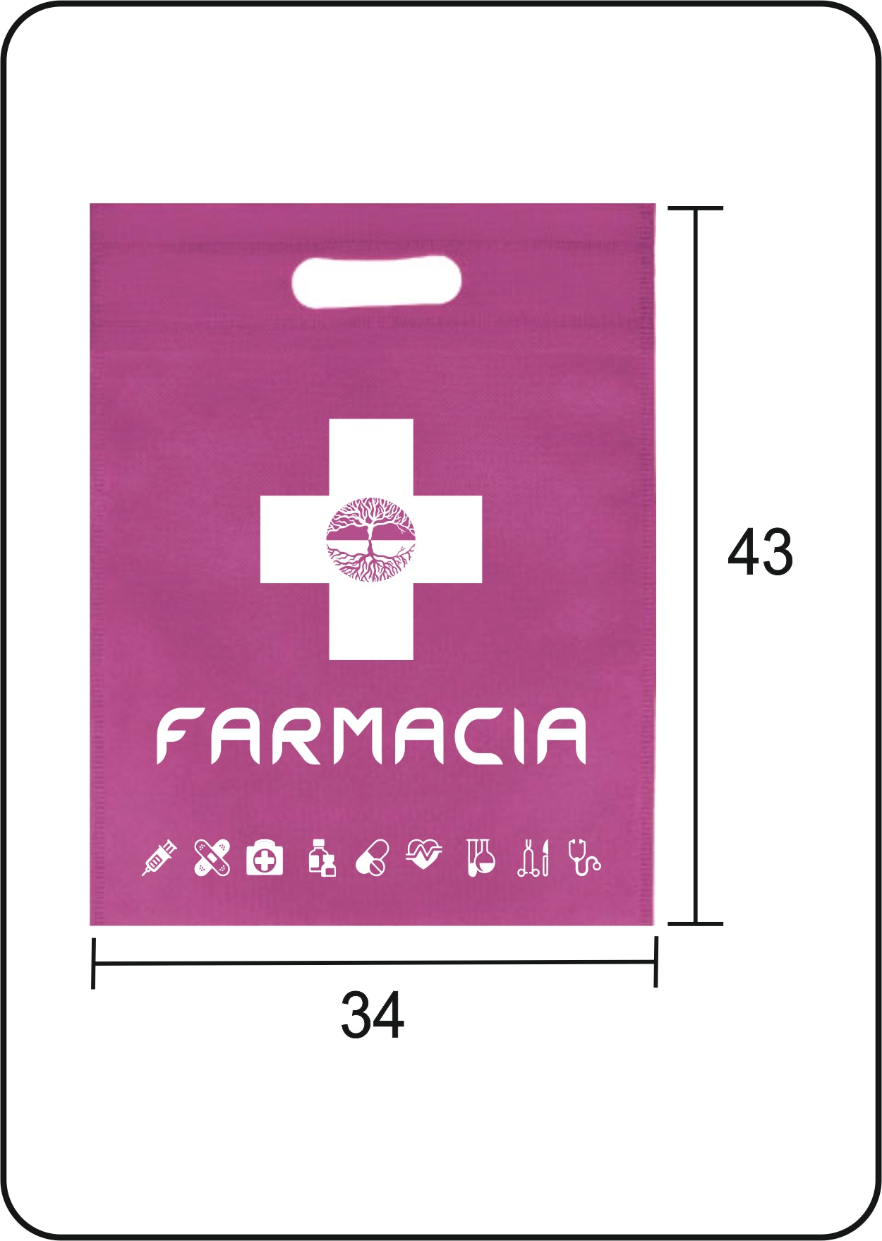 Bolsa de tela | Tejido no tejido | Asa troquelada | Medida 34x43 cm. | FARMACIA | CAJAS DE 500 UDS.